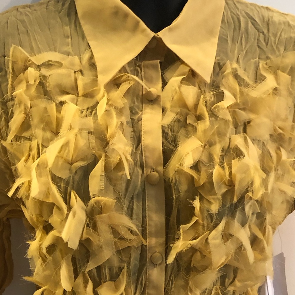 5/$20 DRESS U by SHARON M Gold Crinkle and feathery stretchy blouse - Picture 4 of 10